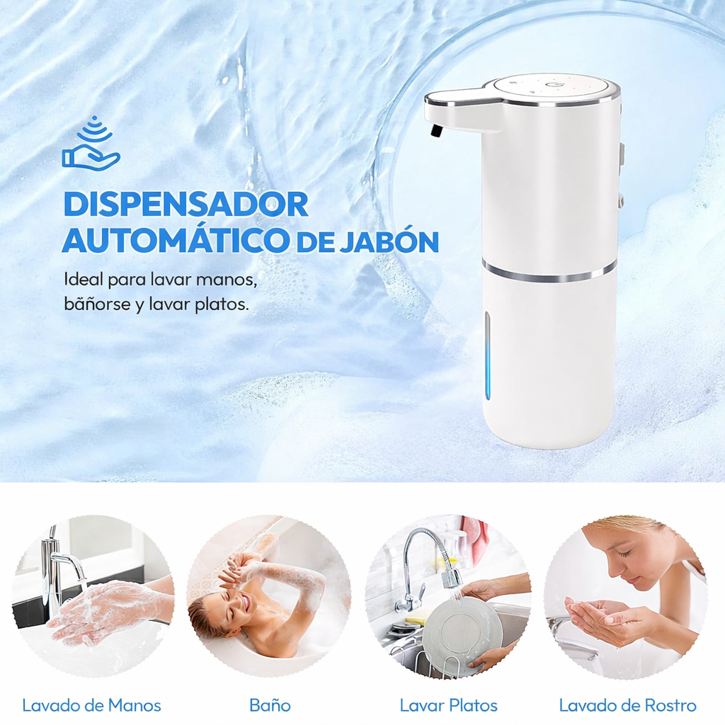 Dispensador Automático de Jabón en Gel – Sensor Inteligente Sin Contacto, Recargable por USB, Instalación en Pared o Lavamanos