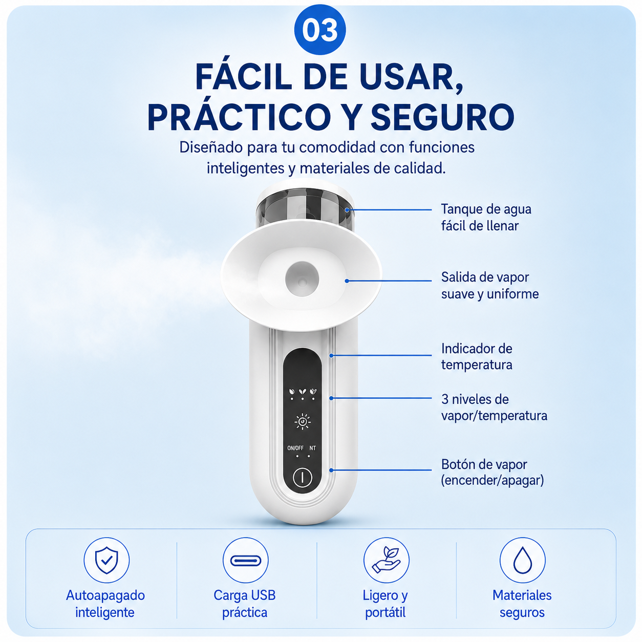 Vaporizador Facial Portátil 3 en 1